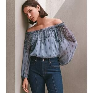LOFT Paisley Off Shoulder Blouse NWT XL Ruffle Neck Boho Romantic Top